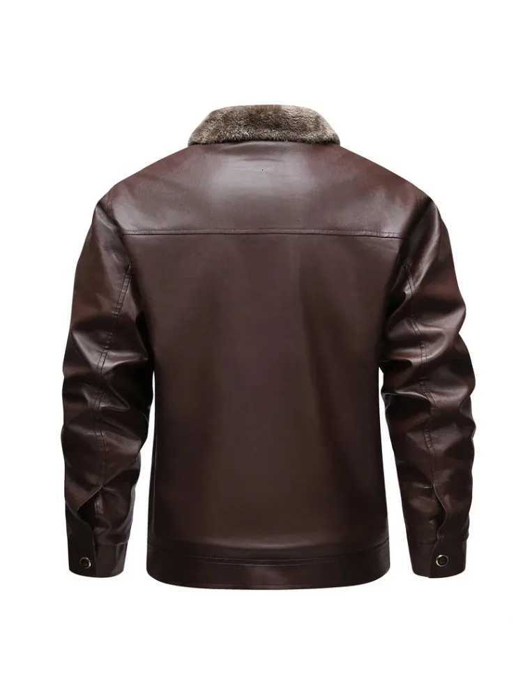 Autumn Winter Men Leather Jacket Business Casual Male Outerwear Vintage Thicken Fleece Turn Down Collar Male Coat Long SleeveT251204