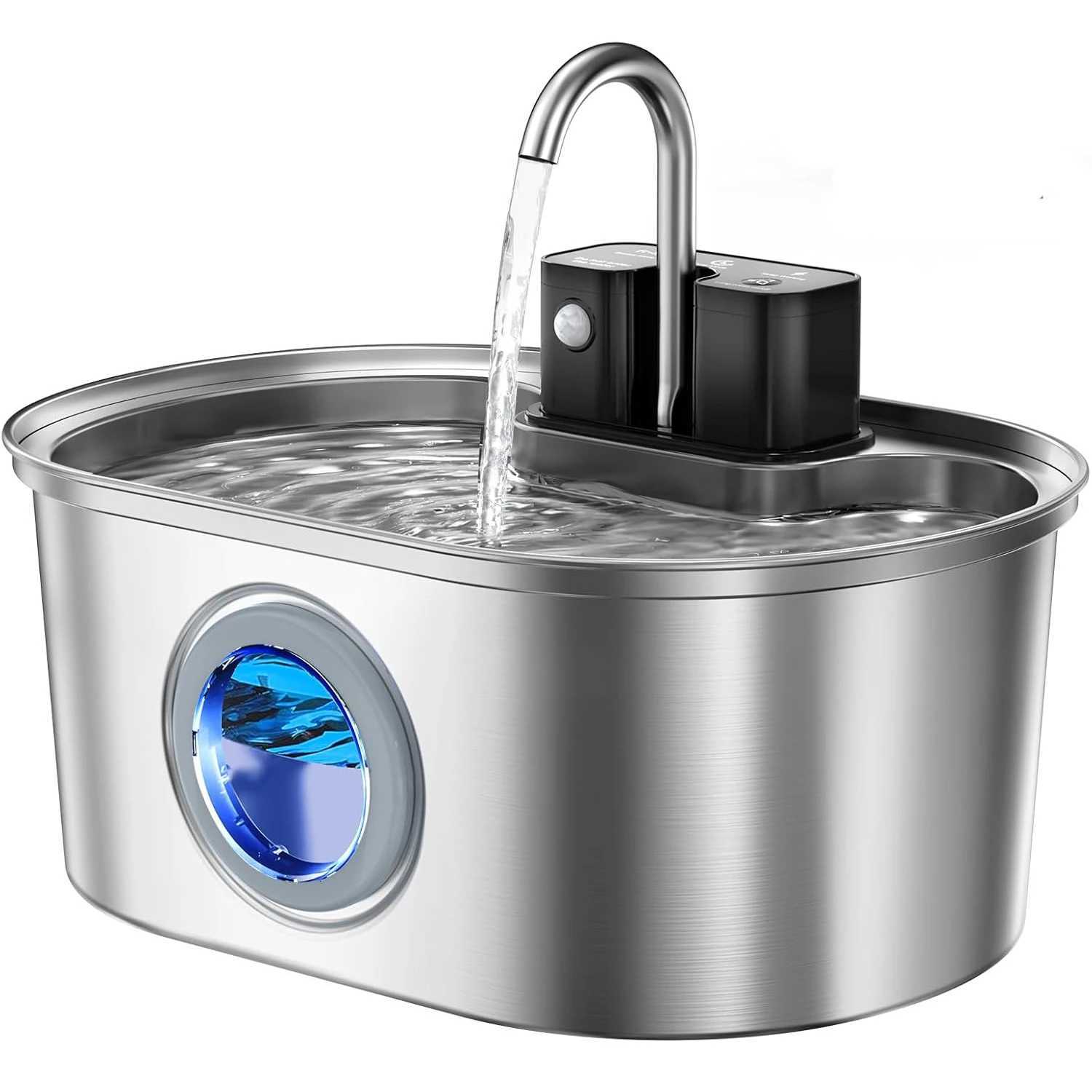 32L Stainless Steel Wireless Pet Water Fountain Battery Powered Motion Sensor Silent Filtered Cat and Dog Water Fountain M251204
