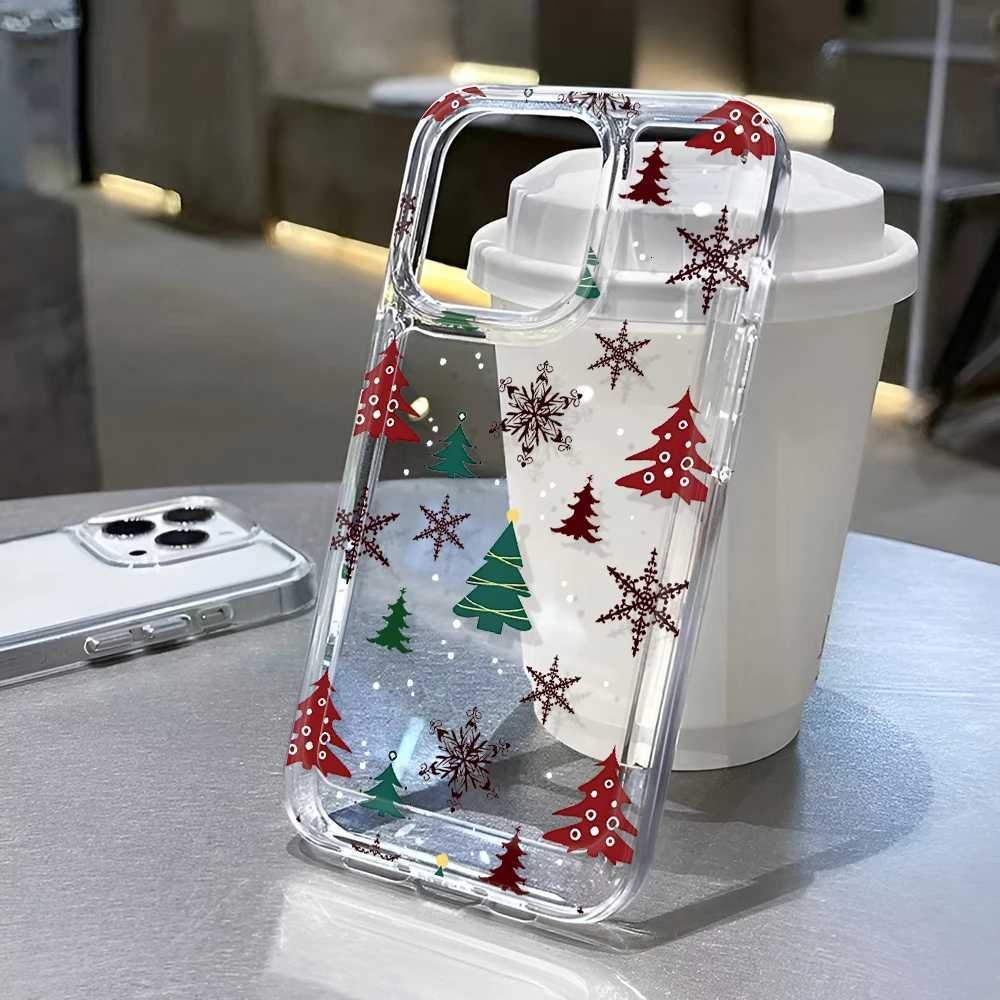 Merry Christmas Cartoon Pattern Phone Case For iPhone 17 16 15 14 13 12 11 Pro Max 7 8 Plus Transparent Cover Fundas H251203