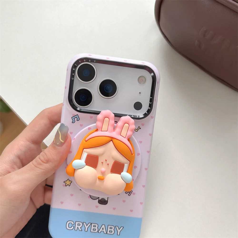 Cute Rabbit Crying Girl Magnetic Stand Phone Case For iPhone 16 Pro 17 Pro Max 14 15 Fundas Protective Cover For Cases H251203
