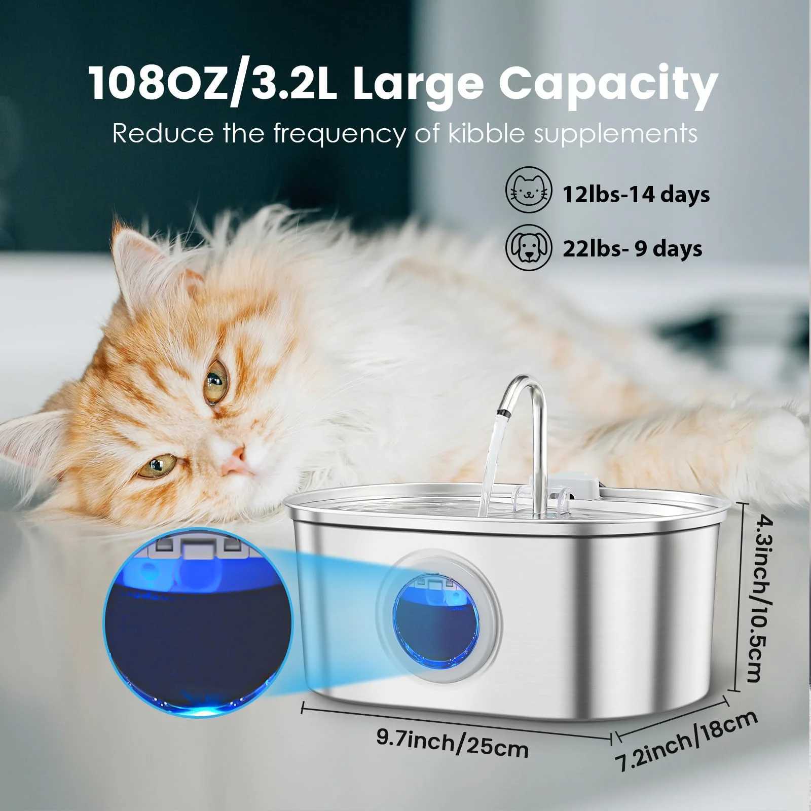 32L stainless steel cat water dispenser window has water level which can be observed suitable for many cats and dogs M251204