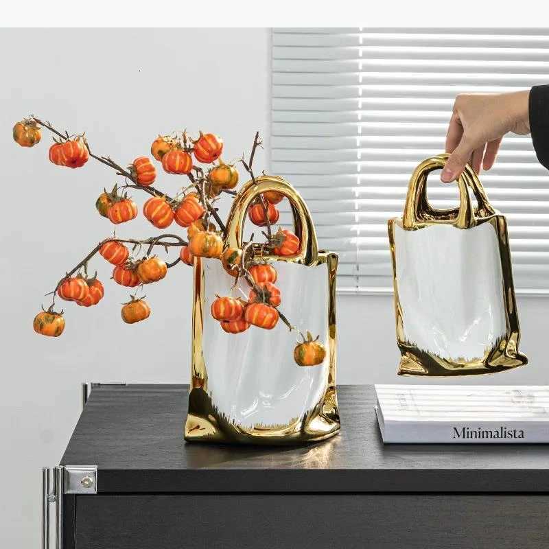 Handbag Shape Vase Ceramic Plant Pot Table Decoration Flower Arrangement Flowers Vases Ro Aesthetic Decor H251204