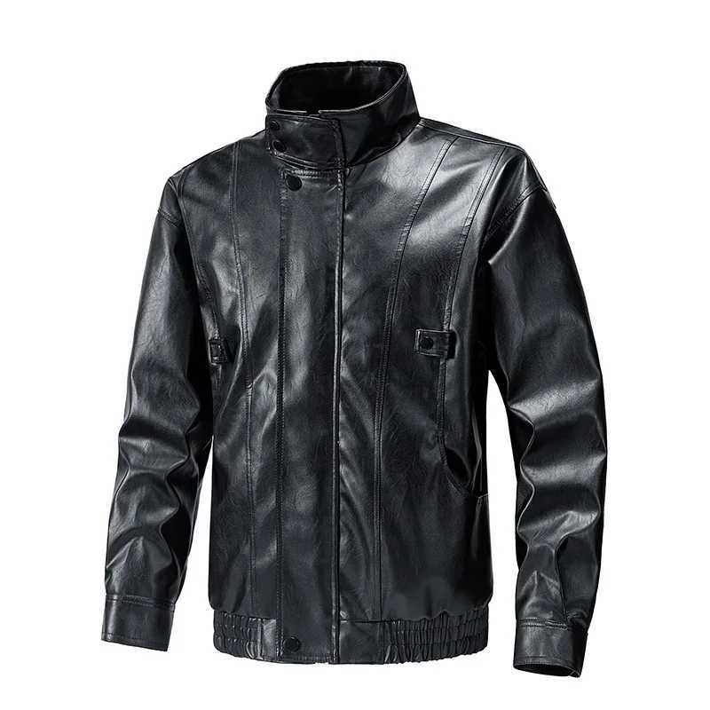 Mens PU Leather Jackets New Male Fashion Trend Stand Collar Black Motorcycle Jacket Men Leather CoatsT251204