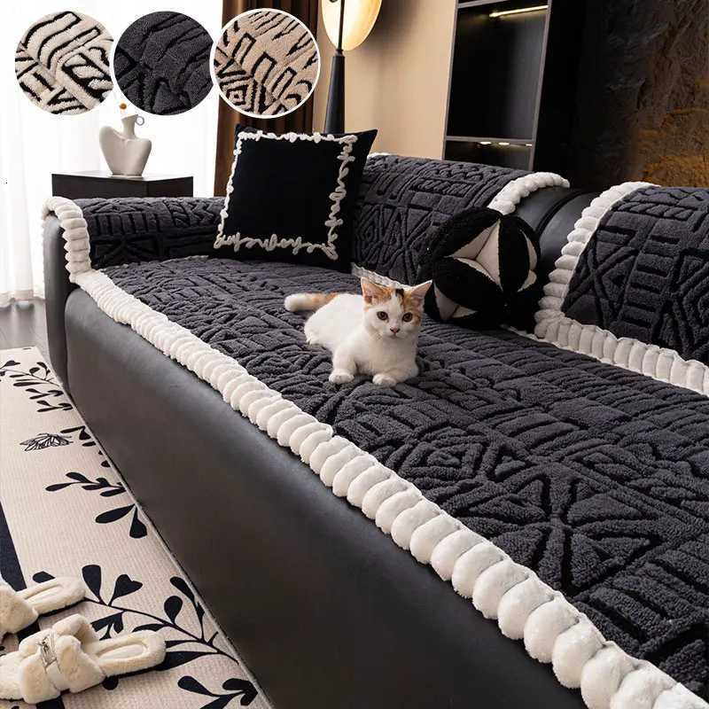 1PC-Winter shu mianrong sofa cushion light luxury simple and anti slip sofa cushion plush line sofa cushion M251204 - view 4