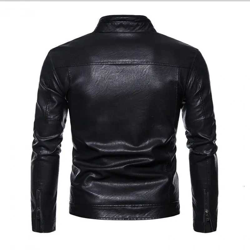 Spring Autumn Men Motorcycle Jacket Retro Slim Fit Casual Coat Stand Collar Leather Jackets Zipper Outerwear Windproof PU CoatT251204