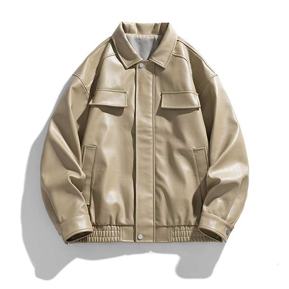 Turndown Collar PU Jacket Men Motorcycle Biker Jacket Coat Fashion Spring Autumn PU Coats Male Faux Leather Jackets BlackT251204