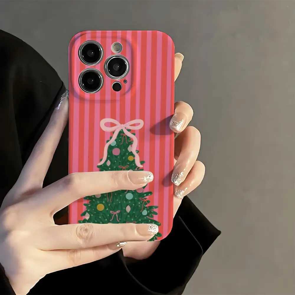 INS Christmas Stripes Phone Case For IPhone 17 16 15 14 13 12 11 Pro Max X XR XSMax 7 8 Plus Glossy Film Hard PC Cover H251203