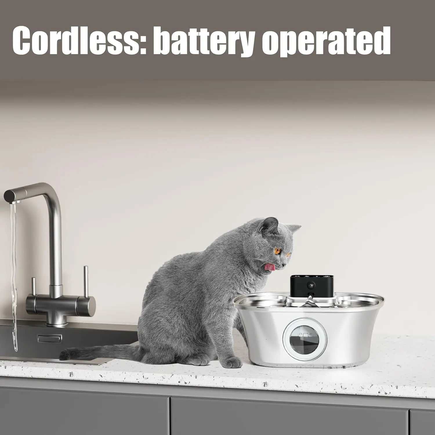 Voford 32L Cat Water Fountain Stainless Steel Automatic Pet Water Dispenser with 4200mAh Battery Motion Sensor Multi-Filtration M251204