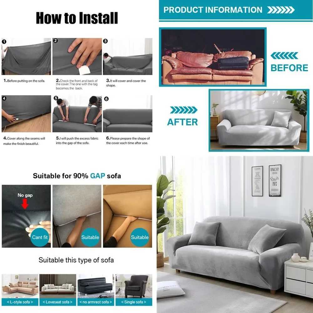 Velvet Sofa Cover Elastic Thick L Shaped Corner Sofa Slipcover for Living Room 1/2/3/4 Seater Stretch Cover for Couch Armchair M251204 - view 7