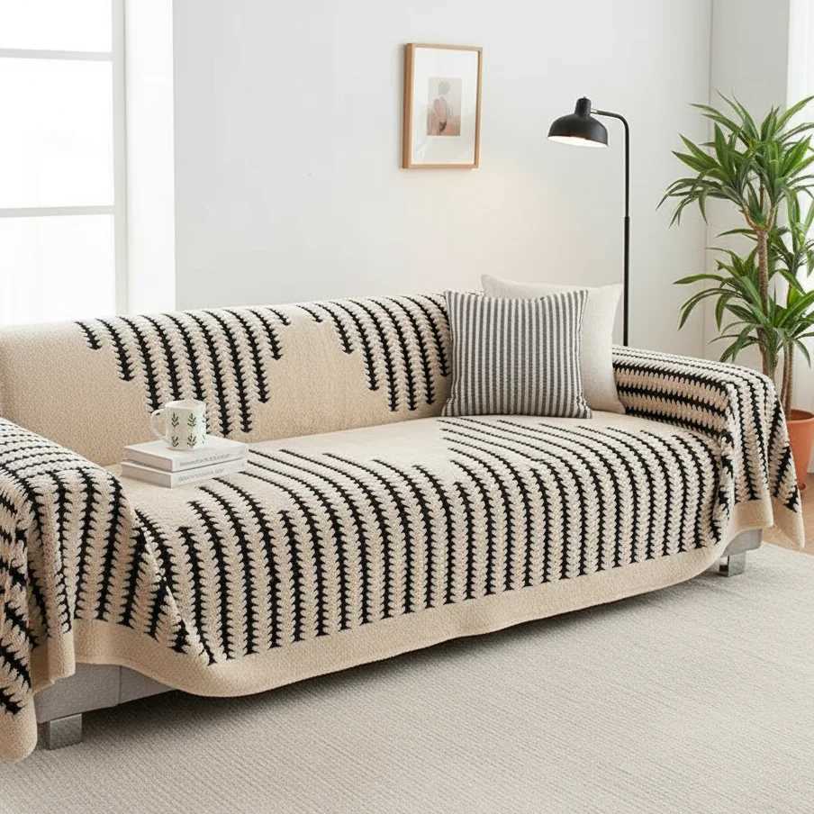 Mibai Black Striped Sofa Towel Bohemian Minimalist Art Style One-Piece Sofa Cover Cloth For Living Room Home Decor M251204 - view 6