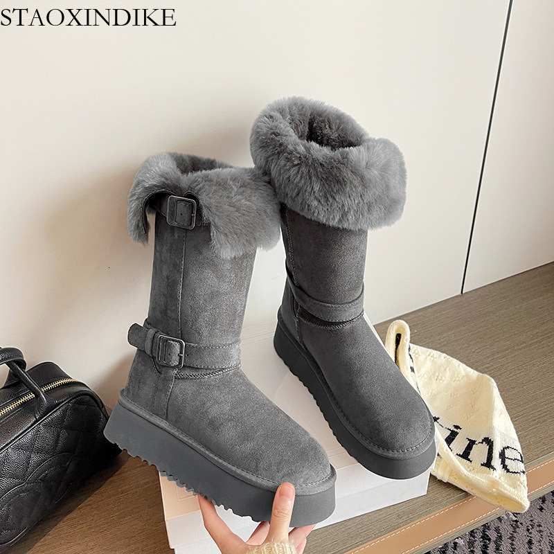 2025 Winter New Snow Boots for Women Thick Sole Warm Furry Shoes Non-Slip Long Boots Thickened Cotton Boots Height Increasing Cotton Shoes