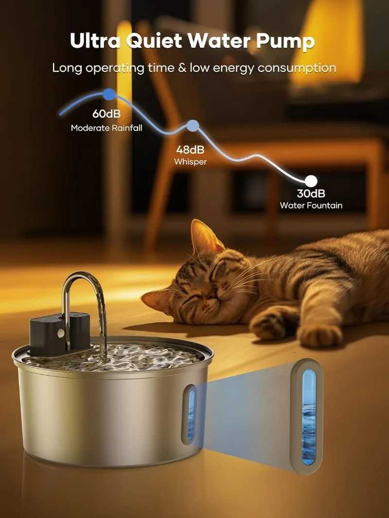 32L Wireless Stainless Steel Cat Water Fountain With 4000mAh Battery Sensor Automatic Filtration Pet Water Drinker Dispenser M251204