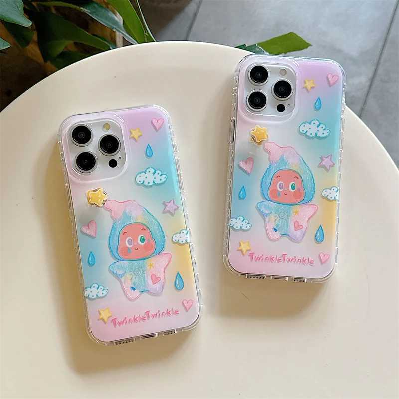 Korean Cute Raindrop Baby Phone Case For iPhone 15 Pro 14 16 Pro Max Back Cover with Rotation Star Shockproof Lovely Cases H251203