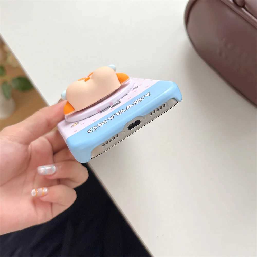 Cute Rabbit Crying Girl Magnetic Stand Phone Case For iPhone 16 Pro 17 Pro Max 14 15 Fundas Protective Cover For Cases H251203