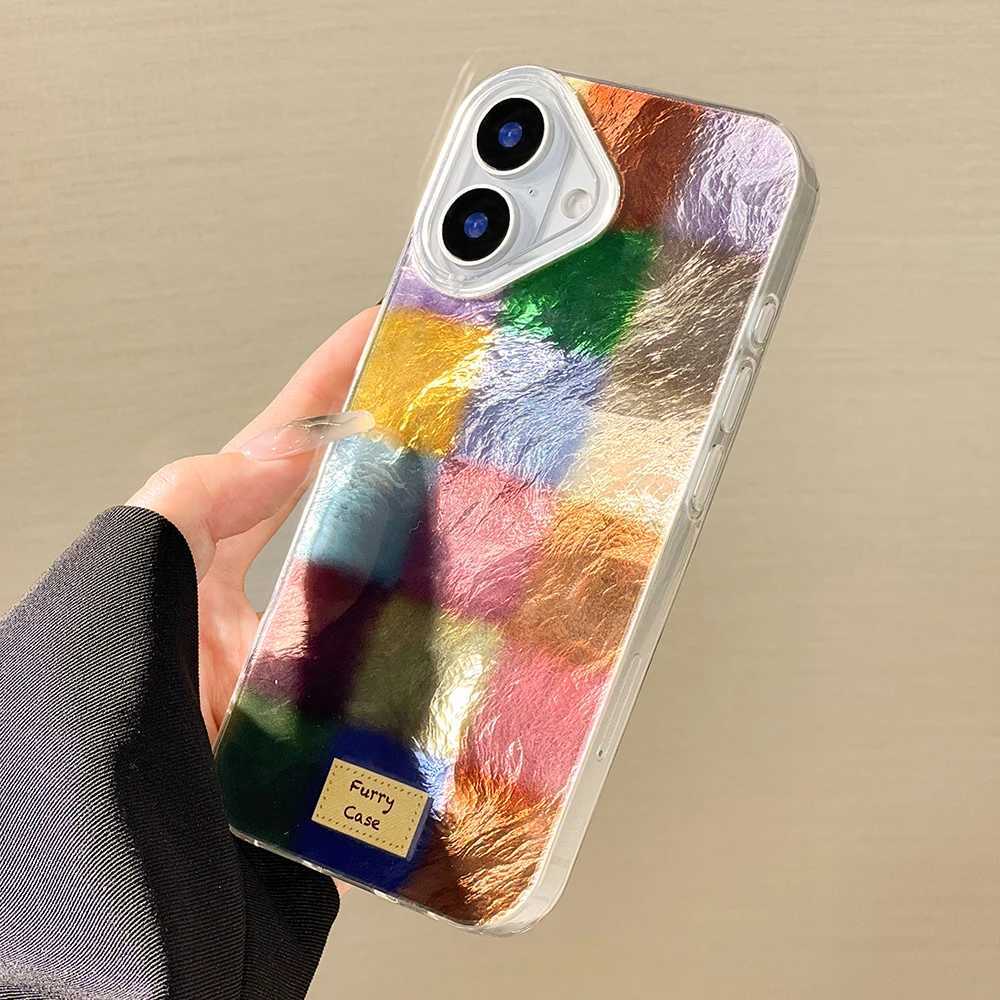 Luxury Dopamine Color Plaid Silicone Phone Case For iPhone 16 15 13 11 14 12 Pro Max Soft Clear Feather Texture Back Cover Funda H251203