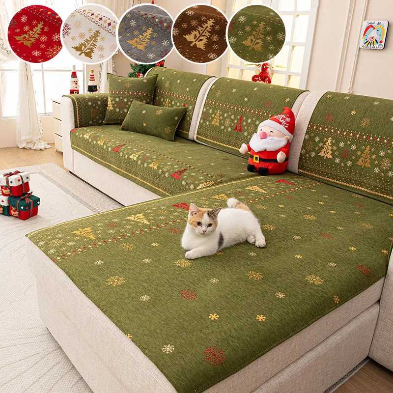 2PC-New modern Christmas atmosphere combination sofa pad seasonal universal Chenille anti slip sofa pad M251204 - view 7