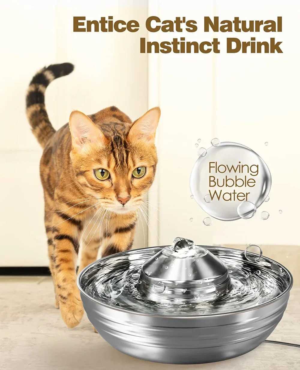 2L Stainless Steel Cat Water Fountain for Multiple Pets Quiet Low Noise Dog Water Dispenser for Cats Dogs Feeder M251204