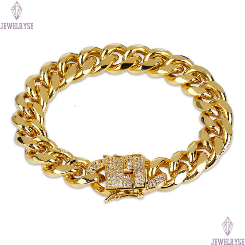 classic gold designer cuban link chain mens bracelet Silver Bracelets Jewelry 12mm Copper White AAA Cubic Zirconia Charm Chains for man Bangles Gift