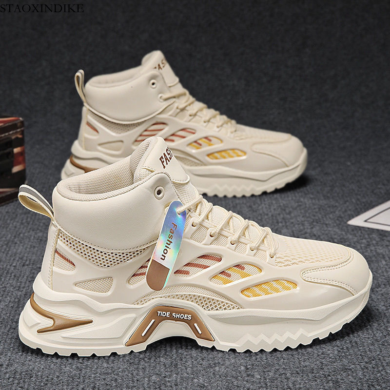 Autumn Men's Shoes New Breathable High-top Shoes Men's Trendy Versatile Thick-soled Mesh Sneakers Casual Dad Shoes