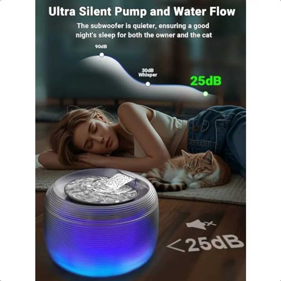 Quiet Cat Water Fountain 35L 118oz Large Capacity Pet Water Fountain for Cats Indoor with Water Level LED Light Easy Cleaning M251204