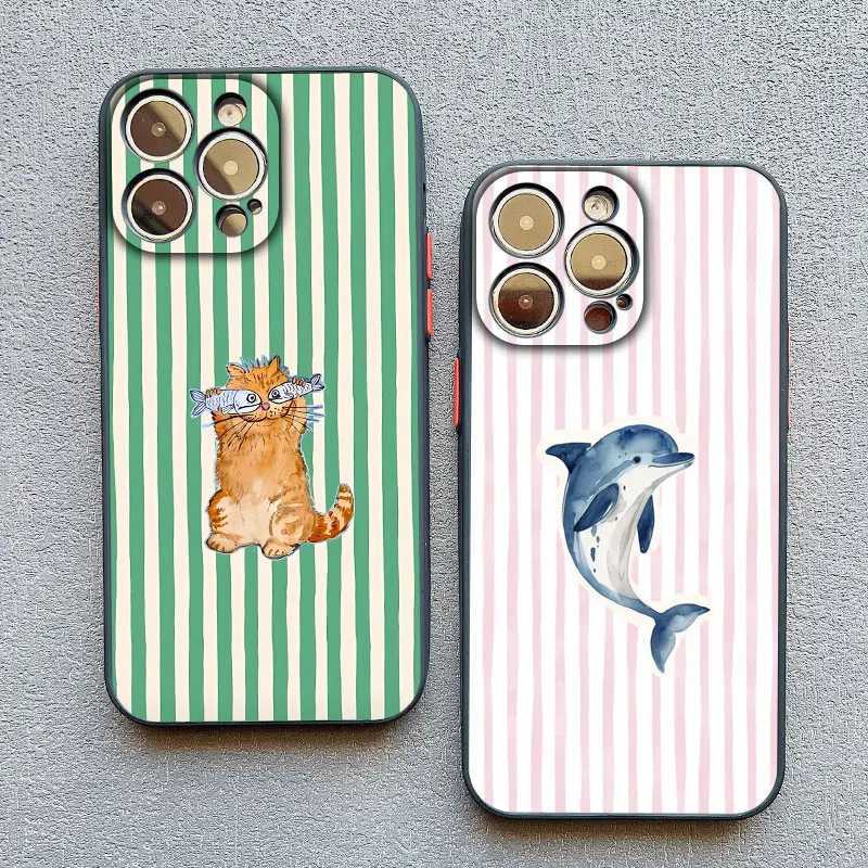 Colorf Marine Organism Striped Base Color Phone Case For iPhone 13 12 11 Pro Max Mini 16 15 14 Pro Max Plus X XR XS SE2 Covers H251203