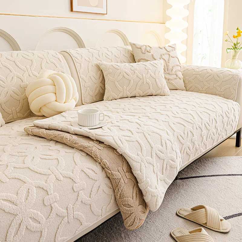 Winter Warm Plush Sofa Seat Cover Minimalist Anti-Slip Thickened Living Room Cushion Straight-Cut Throw for Living Room M251204 - view 4