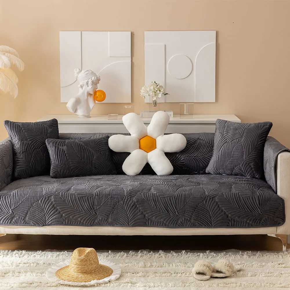 Spring Jacquard Sofa Cushion Solid Color Plush Banana Leaf Sofa Cushion Living Room Sofa Cover Cushion Towel Non-Slip Thickening M251204 - view 7