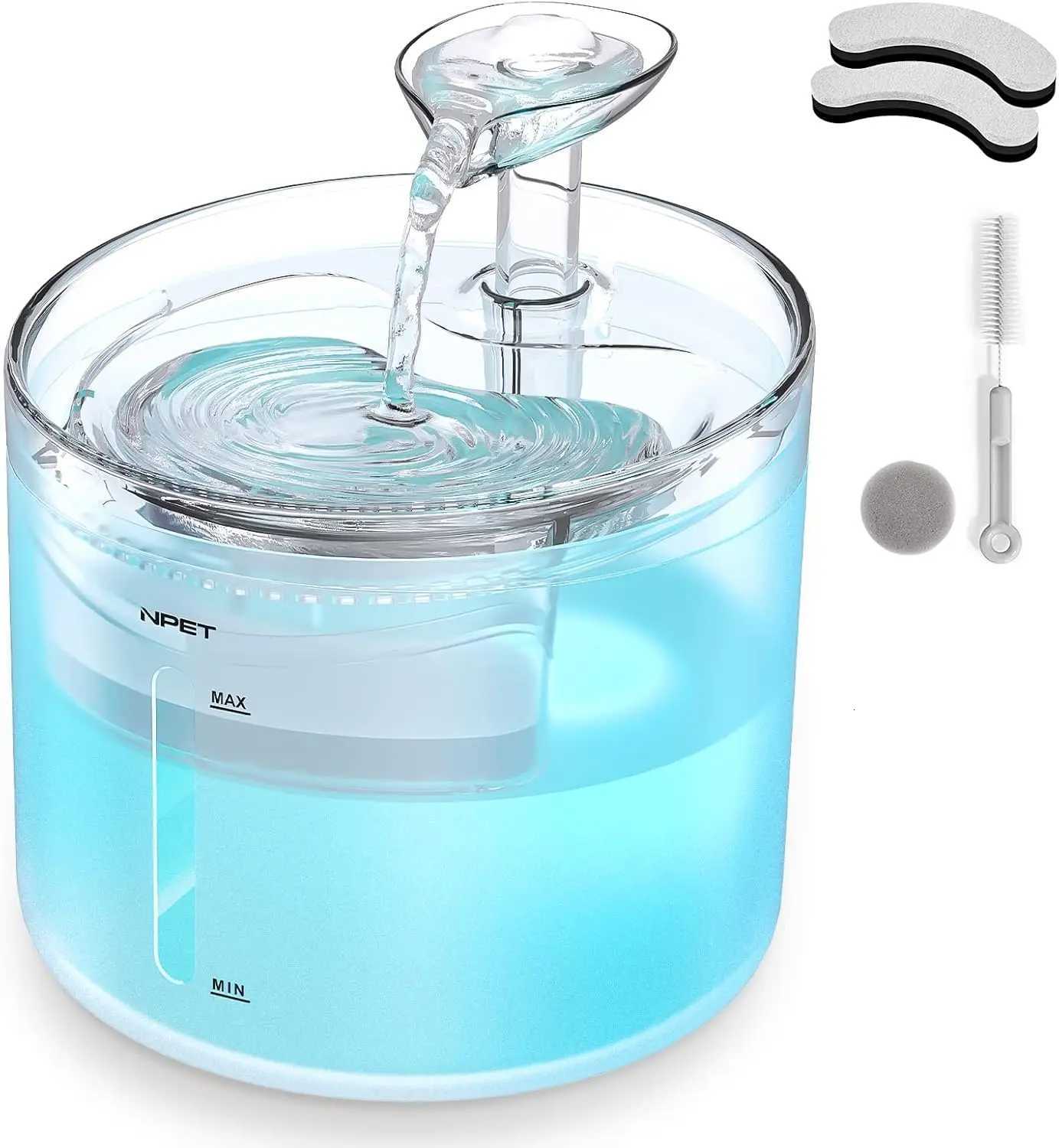 NPET WF100 Cat Water Fountain 54oz/16L Automatic Pet Fountain Cat Water Dispenser with 2 Flow Modes Light Quiet Pump for Cats M251204