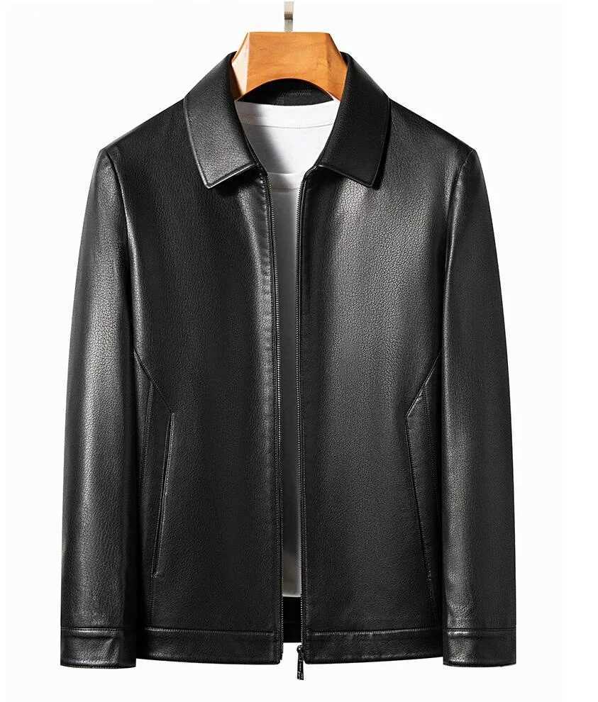 Spring and Autumn New Genuine Leather Mens Sheep Leather Jacket Mock Collar Youth Premium Casual Coat MotorcycleT251204