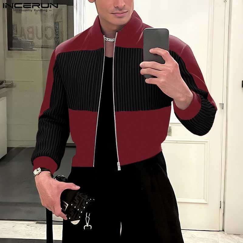 INCERUN Men Jackets Patchwork Stand Collar Long Sleeve Zipper Male Coats Streetwear Autumn Casual Crop Jackets Men OuterwearT251204