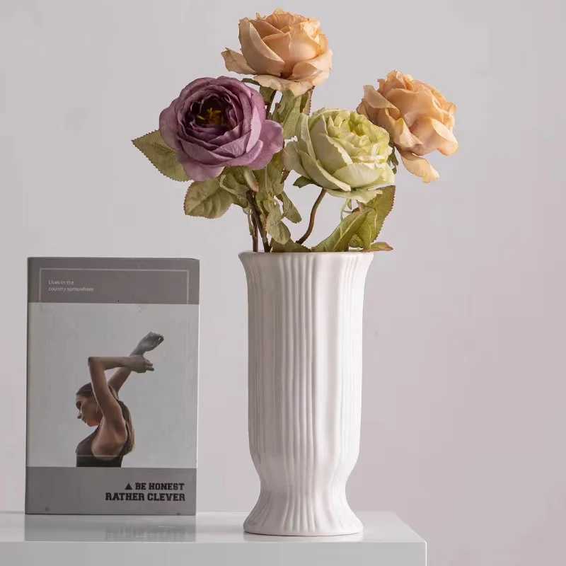 Ceramic vase - Nordic white minimalist dried flower decorative flower arrangement piece for water cture of fresh flowers H251204