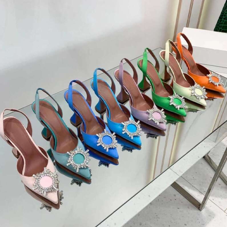 Luxury Dress Evening Slingback high-heeled sandal White wedding party dress shoes women's Designer Crystal-Embellished buckle stain Pumps spool Heels sandals