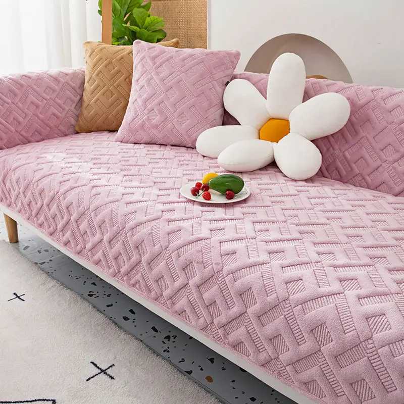 Autumn and Winter Milk Velvet Plaid Sofa Cover Plush Thickening Living Room Sofa Cushion Hot Selling Furniture Protective Covers M251204 - view 5