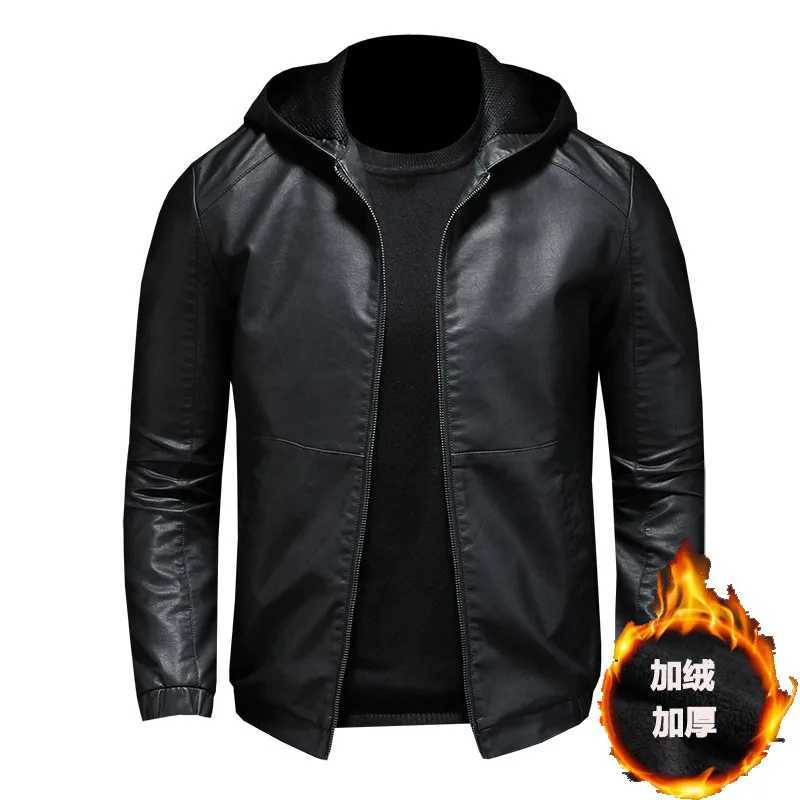 New Autumn Winter Men Fleece Hooded Slim Fit Leather Jackets Fashion Male Motorcycle PU Leather Coats Men Warm Casual Jackets 5XT251204