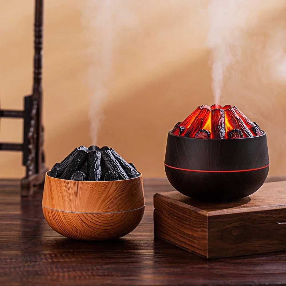 300ML Artificial Charcoal Fire Air Humidifier Ara Diffuser Mist Sprayer with Night Light Mini Diffuser for He Use C251204