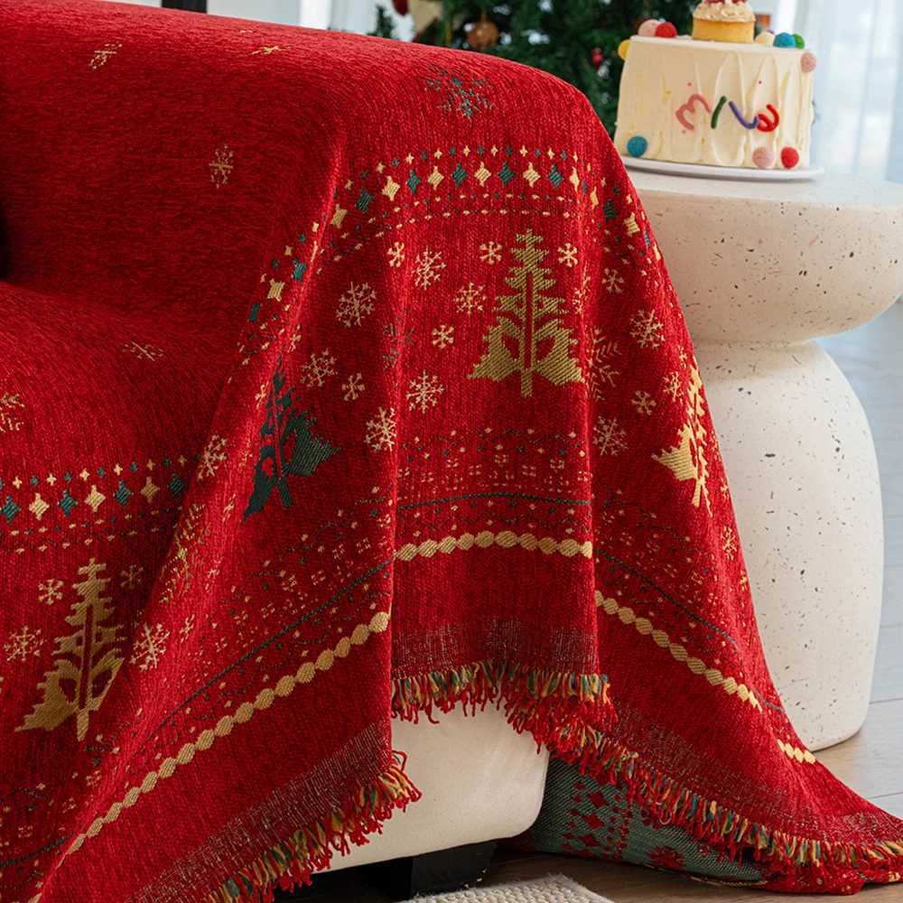 Christmas-Style Thickened Full-Cover Chenille Sofa Cover Red Festive Full Universal Sofa Towel Multifunctional Decor Blankets M251204 - view 3