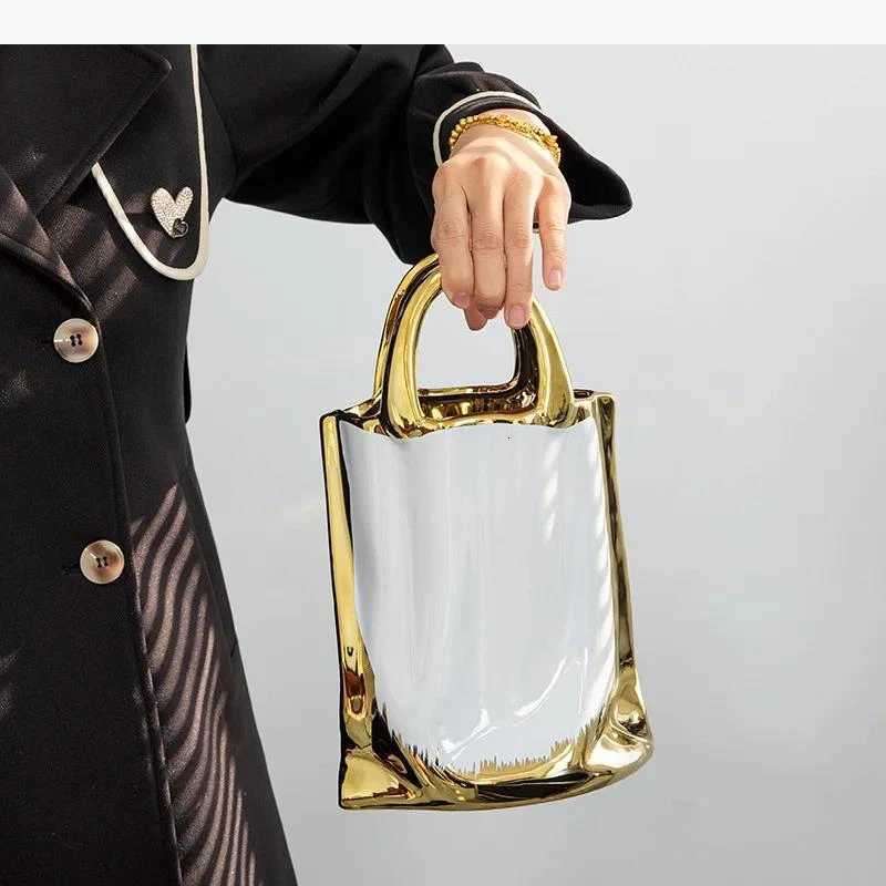 Handbag Shape Vase Ceramic Plant Pot Table Decoration Flower Arrangement Flowers Vases Ro Aesthetic Decor H251204