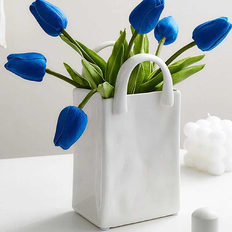 HUA Handbag Shape Vase Modern Decorative White Vase He Decoration Dried Flower Arrangement Table Decoration H251204