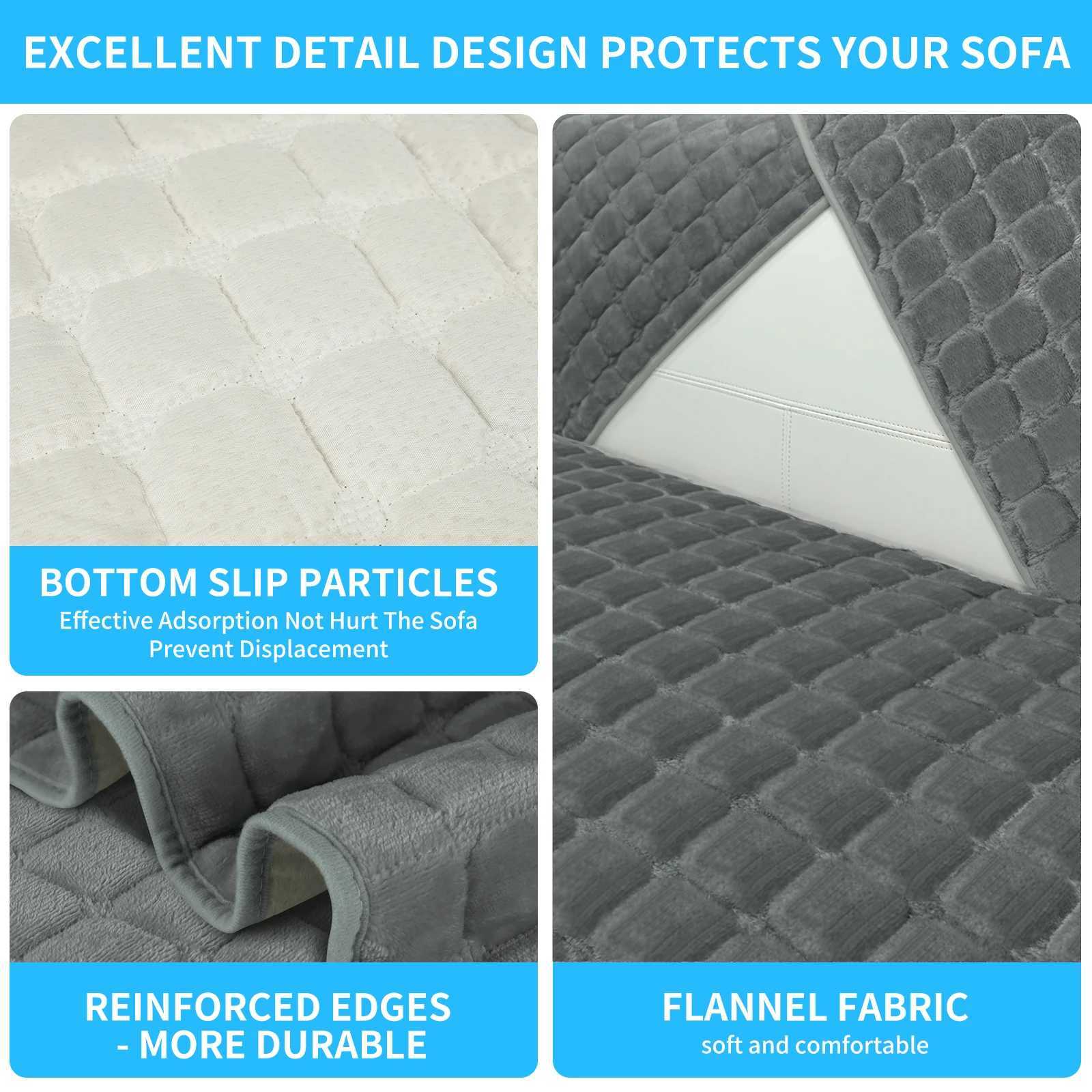 Velvet Plush Plaid Quilted Sofa Cover Super Soft Non Slip Sectional Couch Cover Fluffy Fuzzy Slipcover Furniture Protector M251204 - view 3