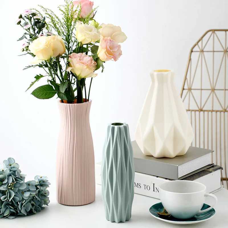 Plastic Vase He For Decoration White Imitation Ceramic Flowers Pot Plants Basket Nordic AccessoryWedding Dining Table Bedro H251204