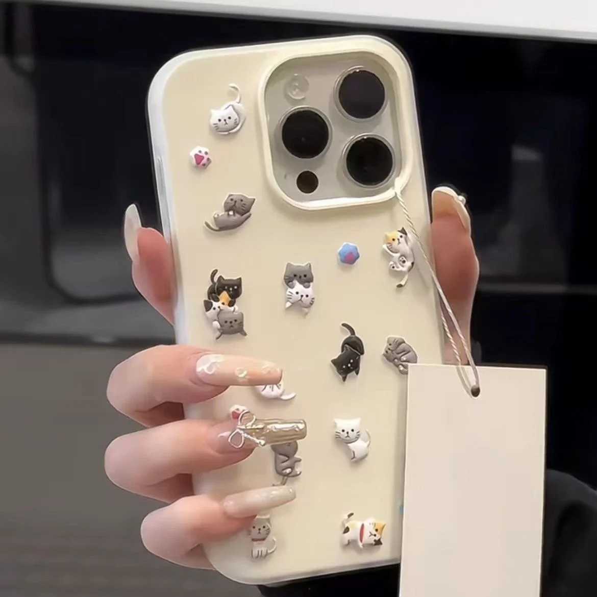 Cartoon Cat DIY Stickers Case Cpatible for IPhone 11 16 15 13 12 Pro Max X XR XS Max 16E 6s 16 7 6 15 8 Plus Silicone Cover H251203
