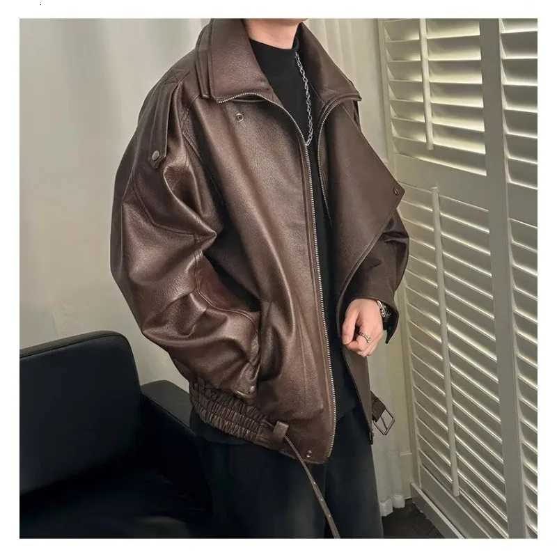 Spring and Autumn Retro PU Jacket Casual Zipper Locomotive Leather ClothesT251204