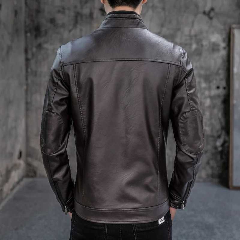 Male Leather Jackets Men Zipper Long Sleeve Fashion Brand Leather Jackets Short Cool Spring Autumn Biker Men Plus Size JacketT251204