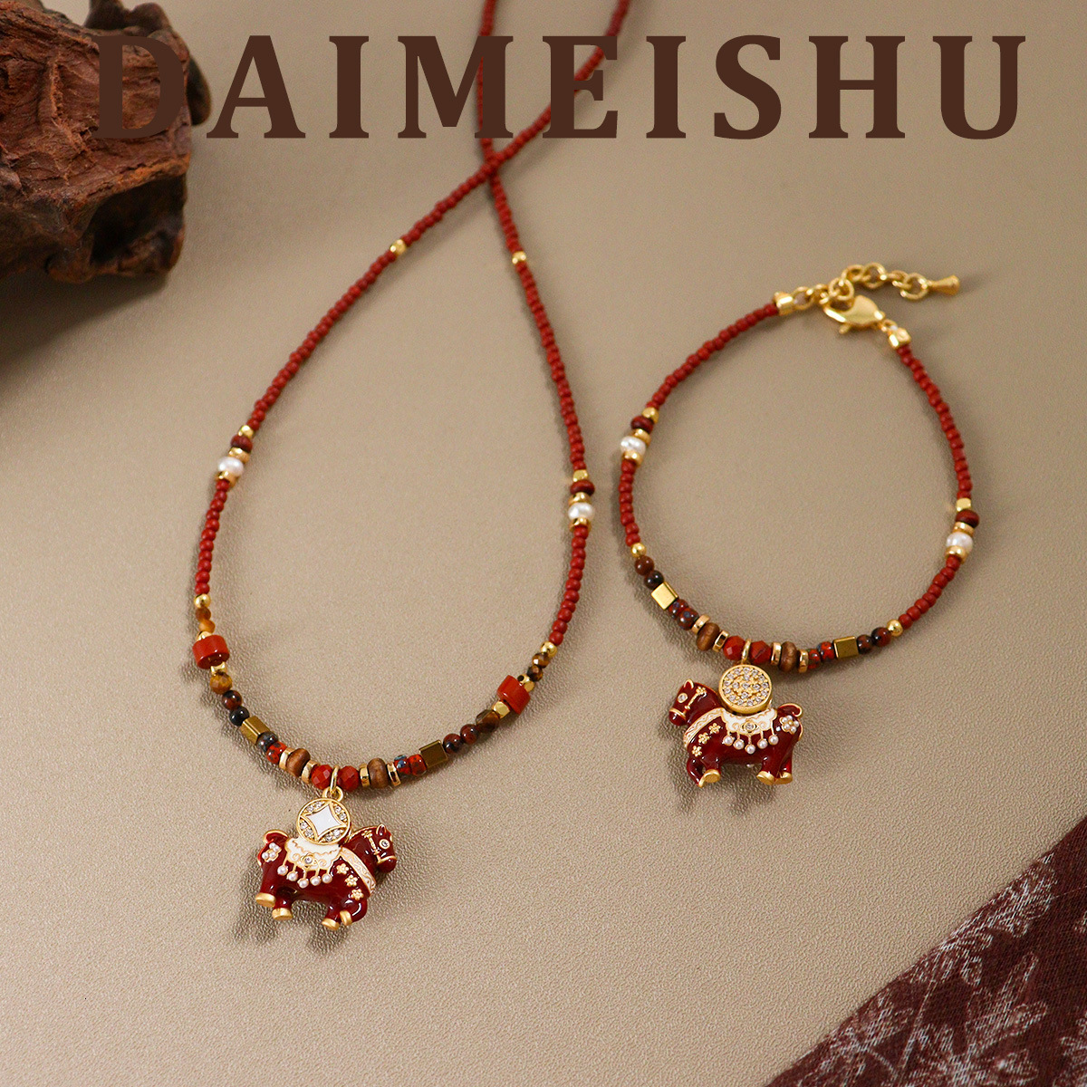 Original Fashion Exquisite Red designer Oil Drop "Get Rich Quickly" Horse Pendant free shipping Necklace Light Luxury luxury High-End Clavic