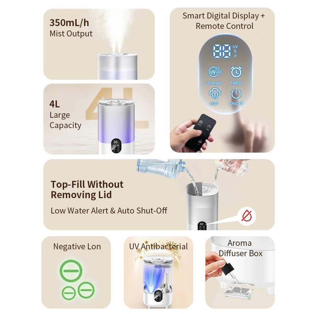 4L Air Humidifier with Remote control Cool Mist Humidifier For He Bedro Off USB Humidifier Diffuser 220V EU C251204