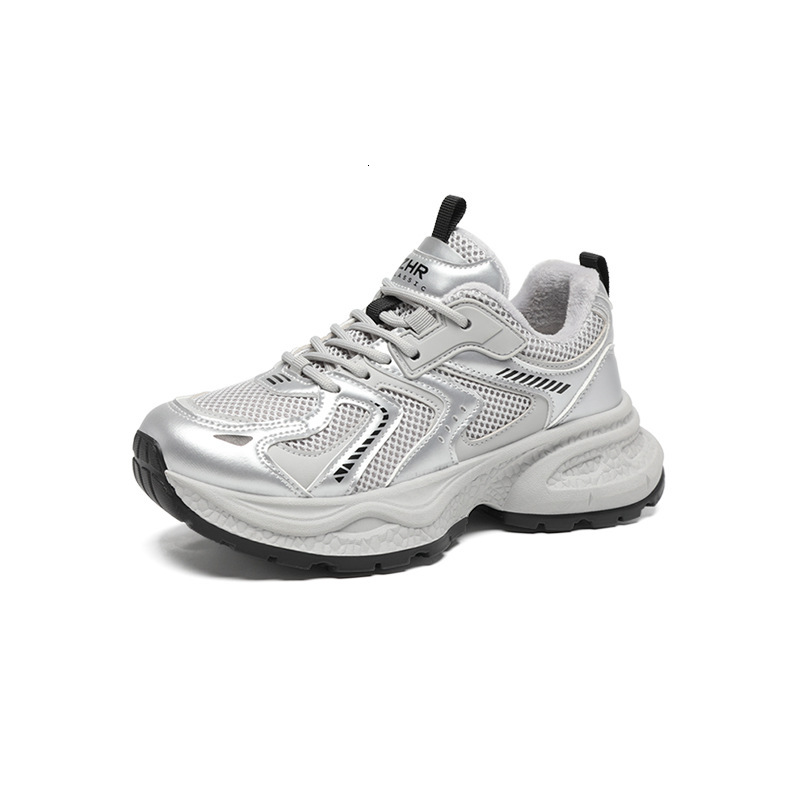 ZHR Thick-Soled Fleece-Lined Dad Shoes for Women 2025 Autumn Winter Versatile Height-Increasing Casual Shoes Warm Lightweight Sneakers