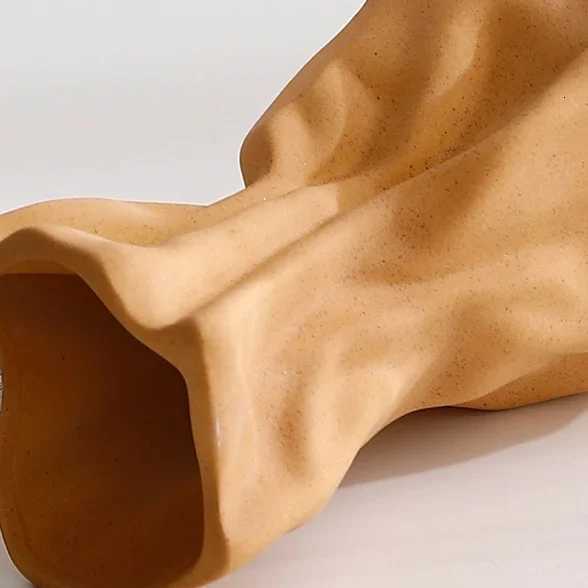 Ceramic Vase Flower Vase Crinkle Paper Bag Shape Ceramic Vase Art Decorative Flower Vase for Wedding Dinning Bookshelf H251204