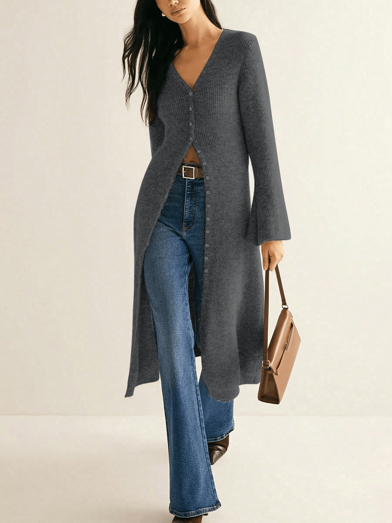 French Long Knit Cardigan Women High-end Mohair Sweater Jacket Fashion Runway V-neck Wool Knitwears Autumn Winter F569 241112