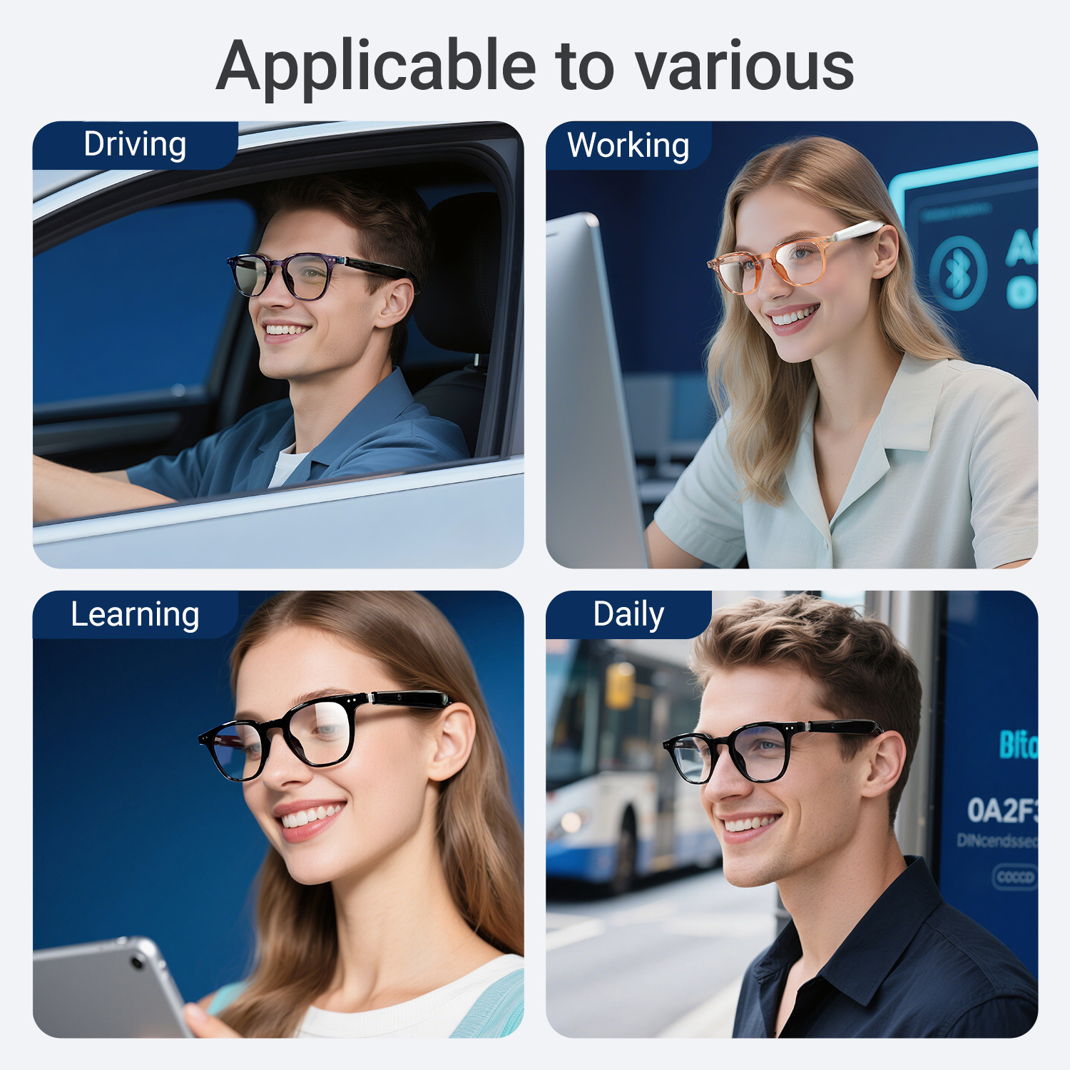 New Fashionable Smart Color-Changing Bluetooth Glasses Personalized AI Translation, Music Streaming, Call Functionality Blue Light Protection Unisex G