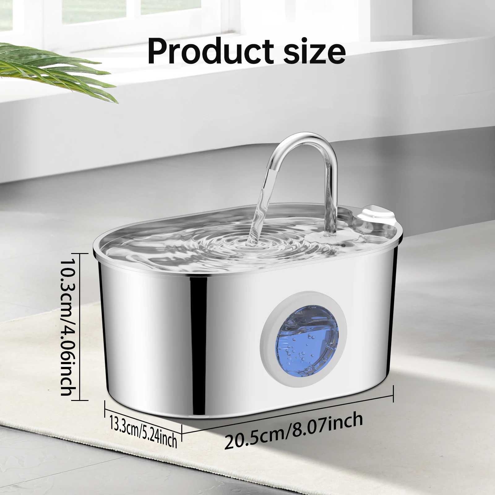 Stainless steel cat fountain 74 oz/22 liters with water level windows and silent water pump for cats and puppies M251204